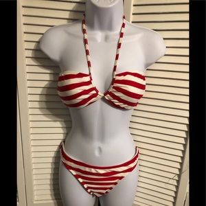 Red and white striped bikini set